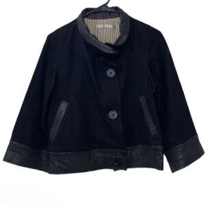 Mike & Chris Black Cotton Leather Trim Crop Jacket/
Coat(Size Small)
